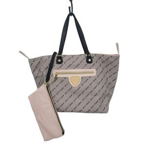 Betsey‎ Johnson Pink Black Logo Spell Out Tote Bag Large Vegan Faux Leather